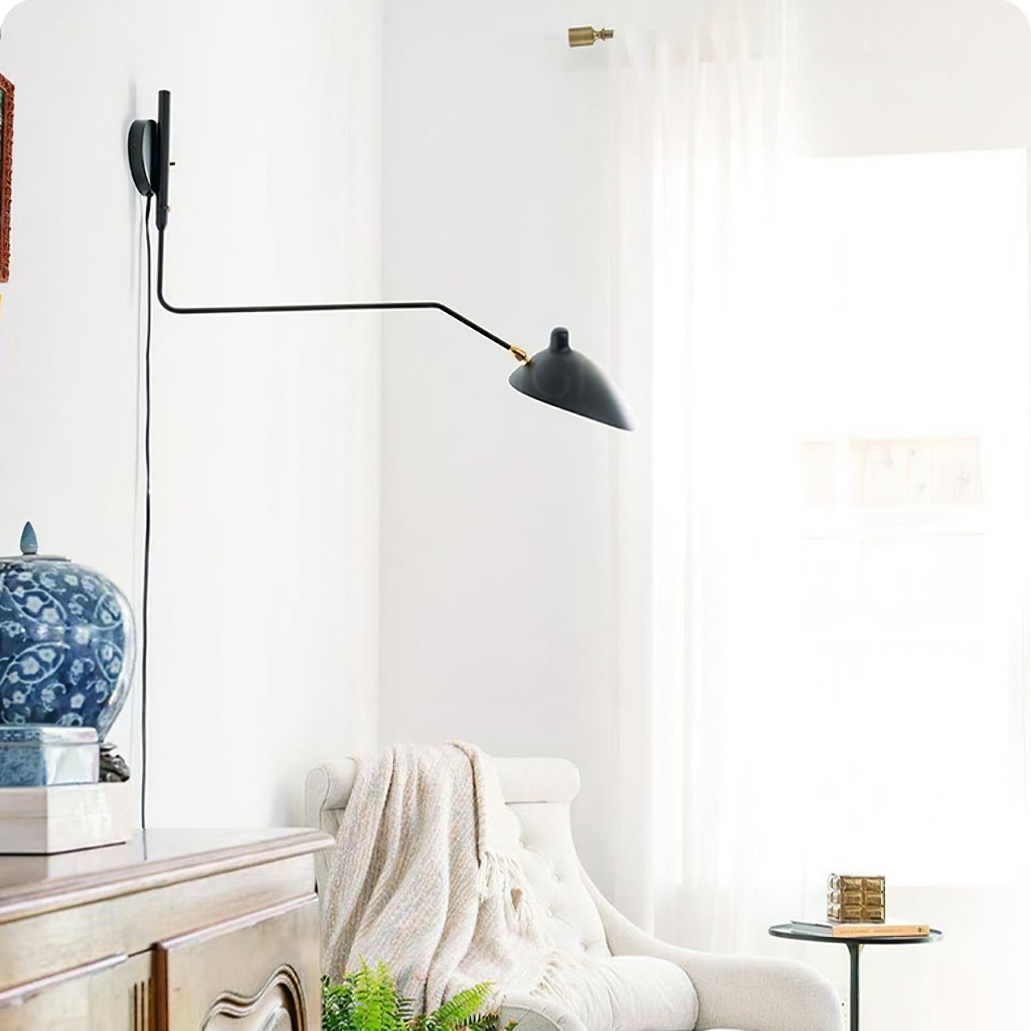 Mid-Century Swing-Arm Wall Sconce with Conical-Shades