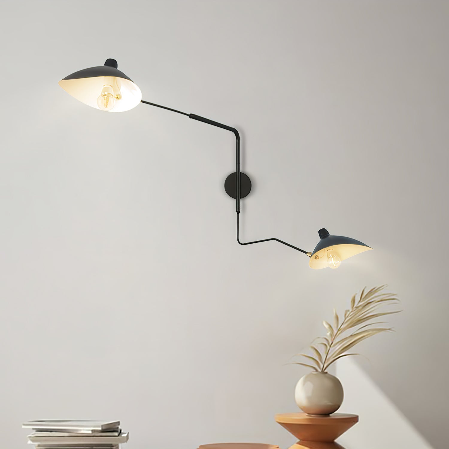 Mid-Century Swing-Arm Wall Sconce with Conical-Shades