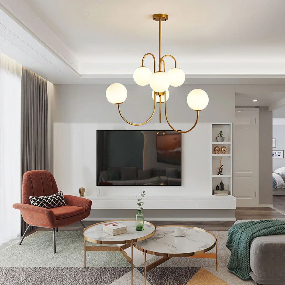 Art Deco Chandelier with Arched Spherical Shades