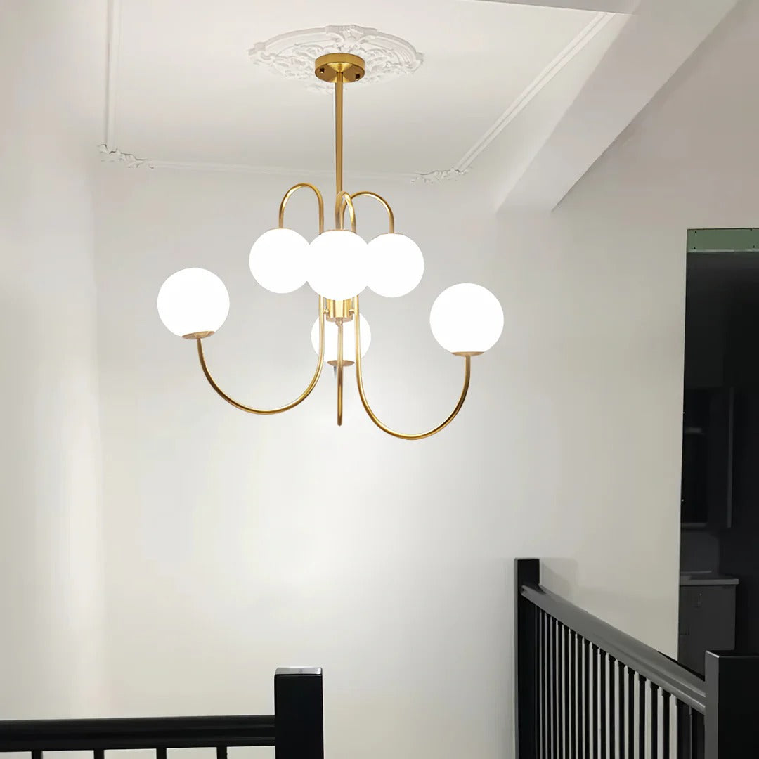 Art Deco Chandelier with Arched Spherical Shades