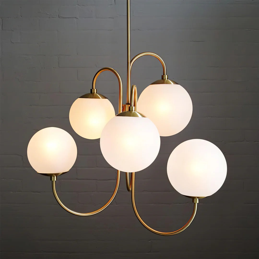 Art Deco Chandelier with Arched Spherical Shades