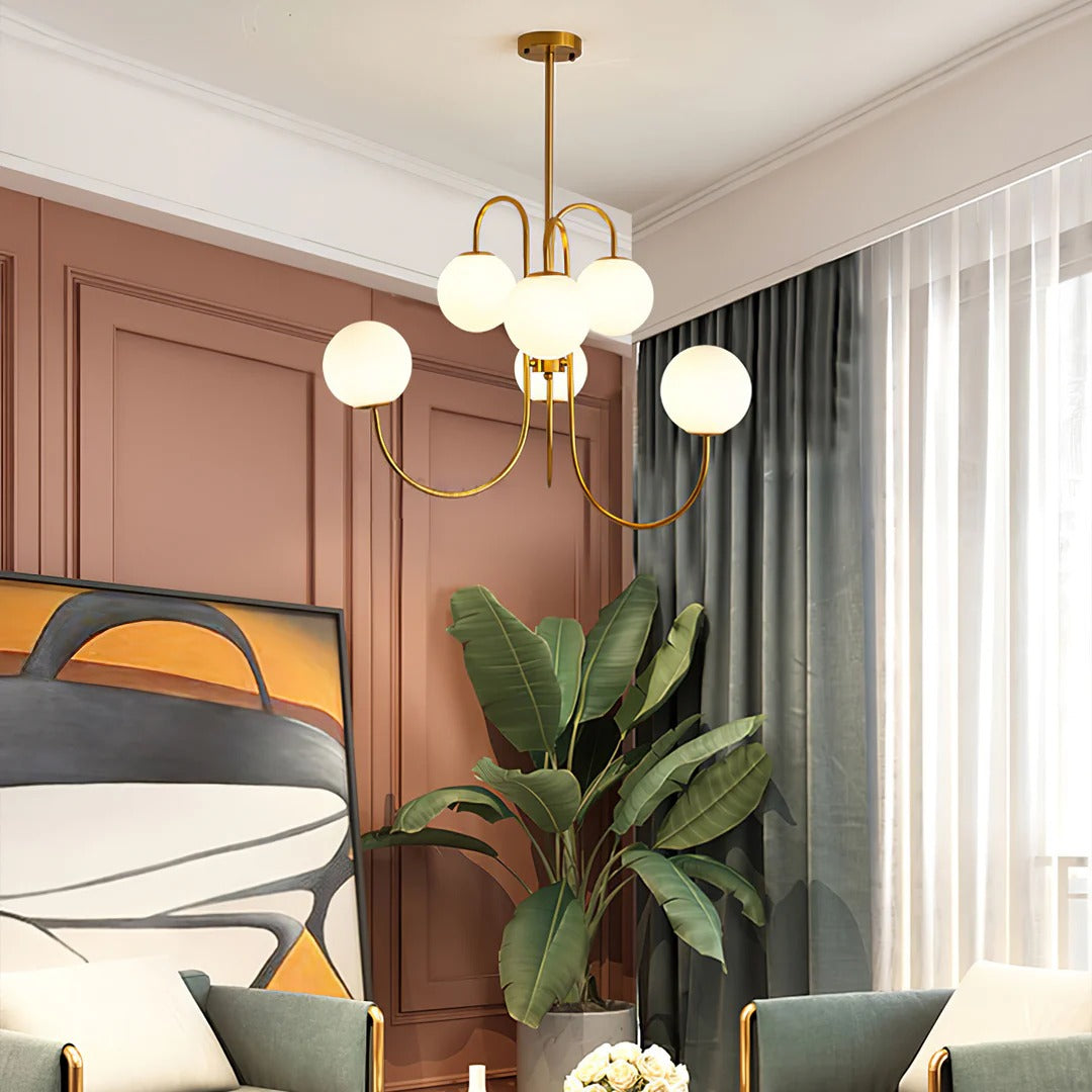 Art Deco Chandelier with Arched Spherical Shades