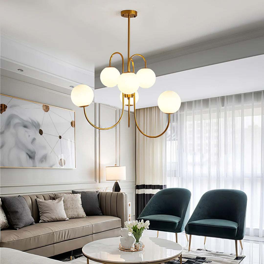 Art Deco Chandelier with Arched Spherical Shades