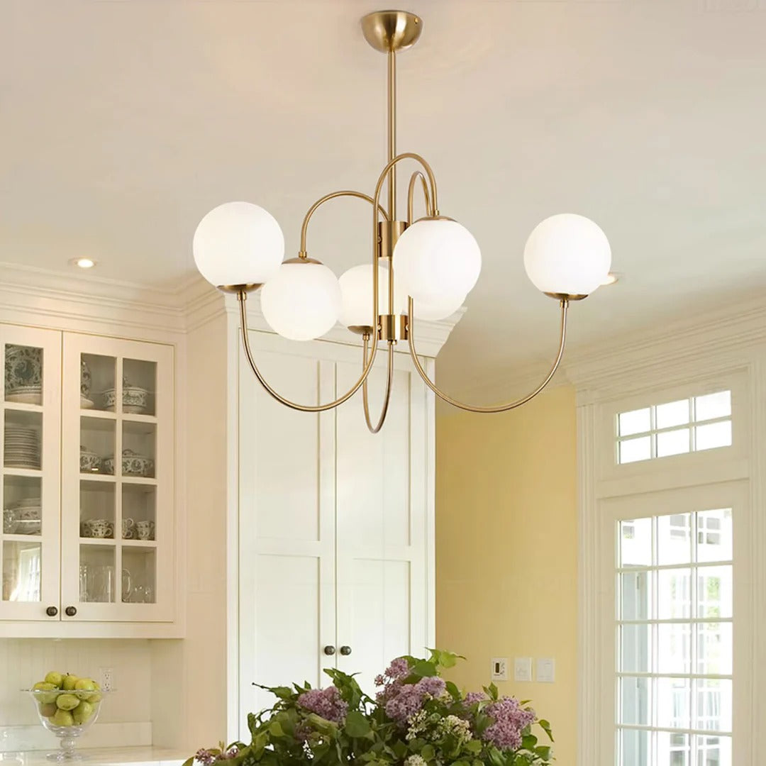 Art Deco Chandelier with Arched Spherical Shades