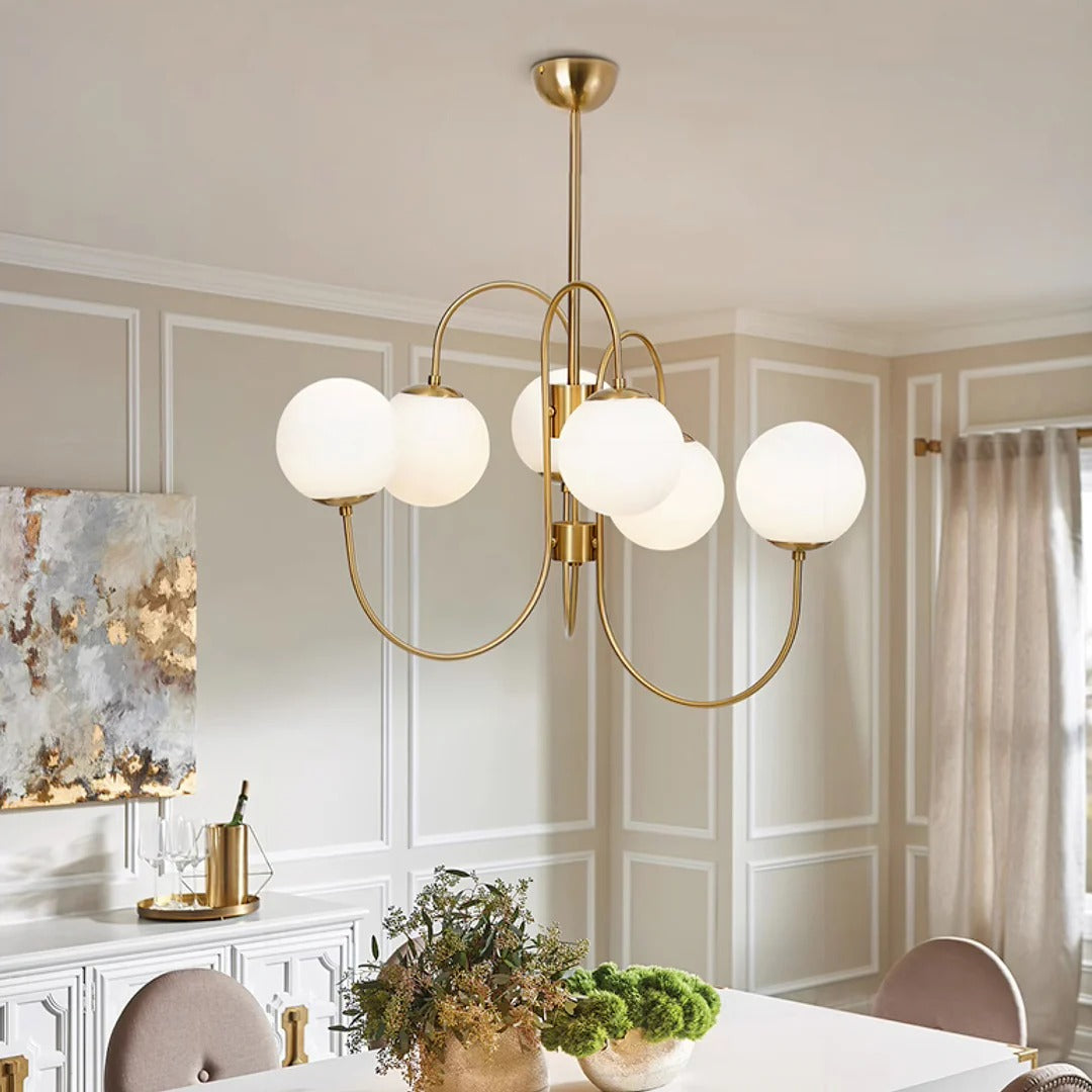 Art Deco Chandelier with Arched Spherical Shades