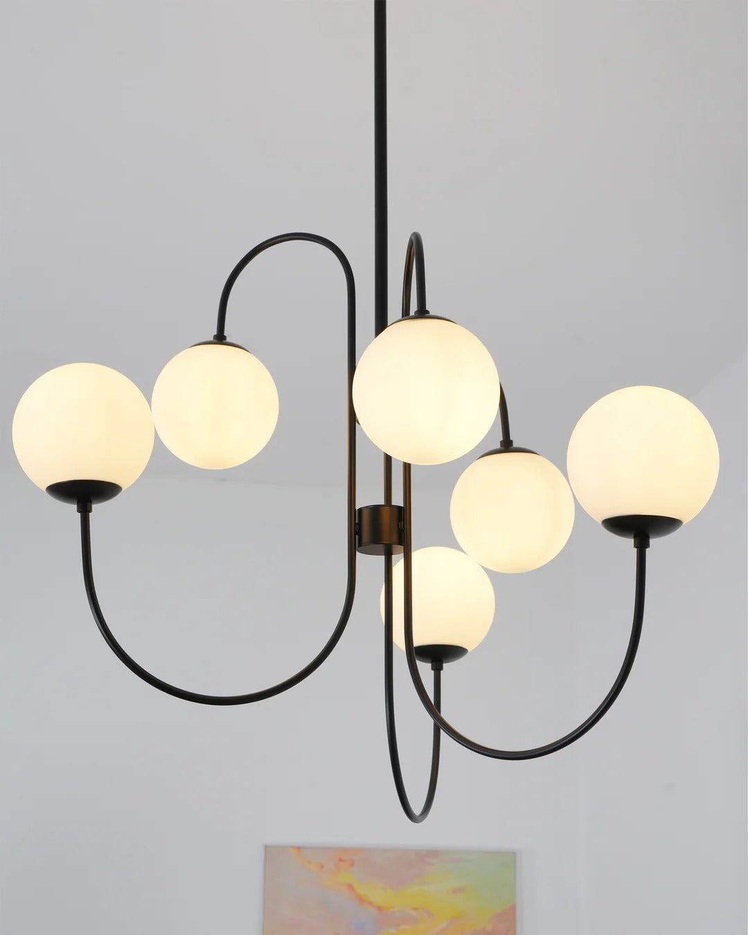 Art Deco Chandelier with Arched Spherical Shades