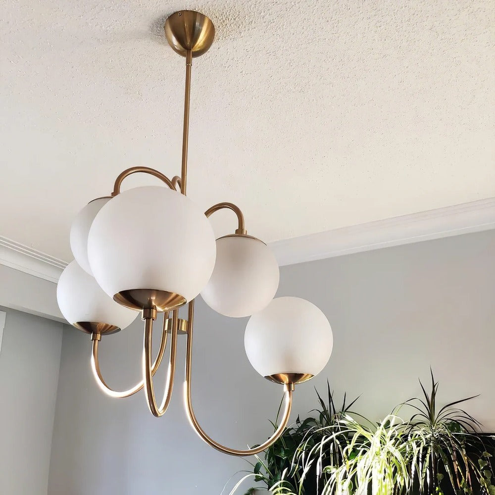 Art Deco Chandelier with Arched Spherical Shades