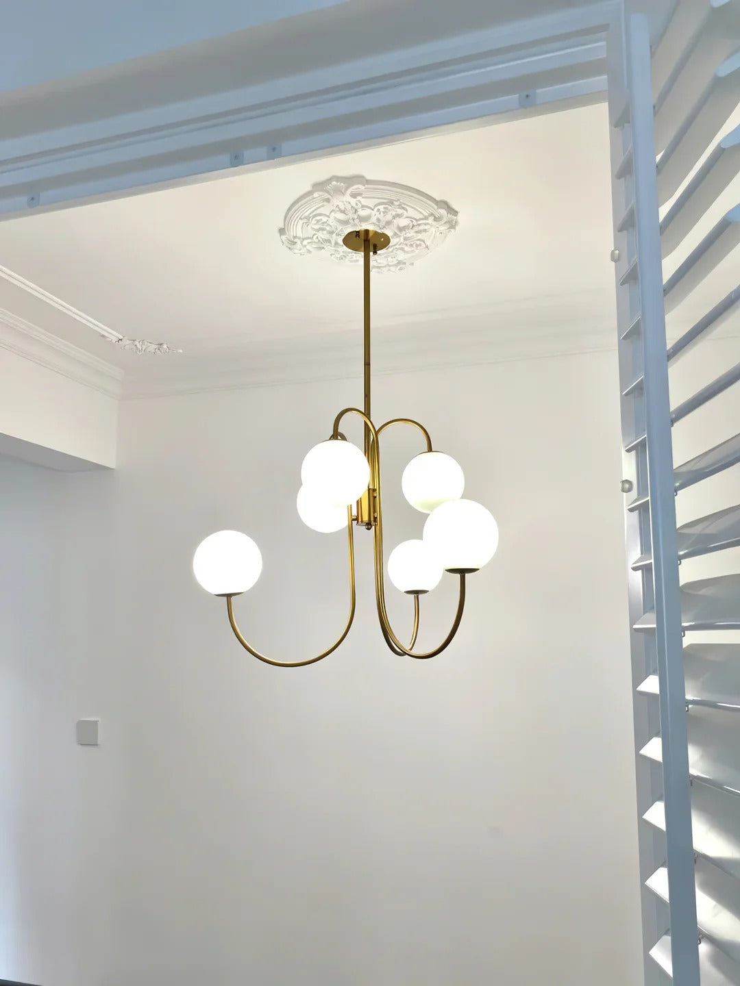 Art Deco Chandelier with Arched Spherical Shades