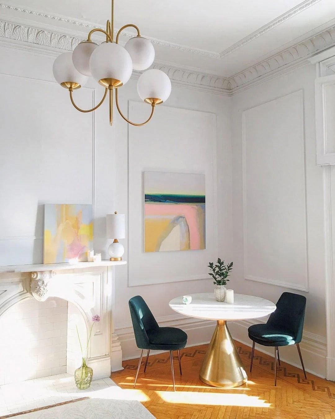 Art Deco Chandelier with Arched Spherical Shades