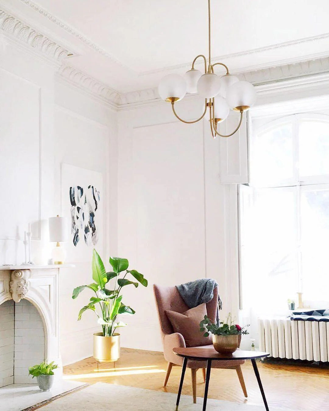 Art Deco Chandelier with Arched Spherical Shades