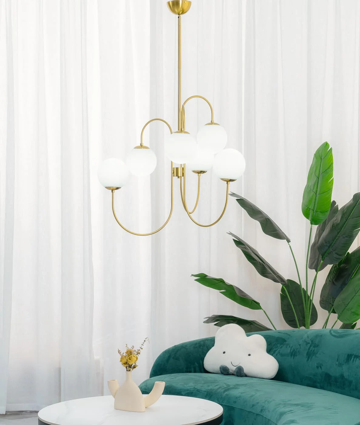 Art Deco Chandelier with Arched Spherical Shades