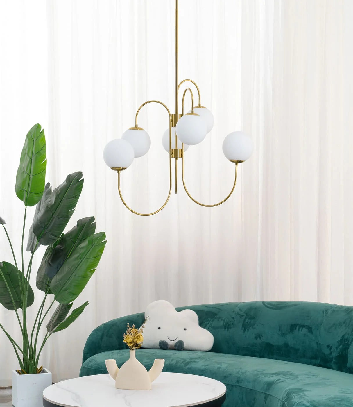 Art Deco Chandelier with Arched Spherical Shades