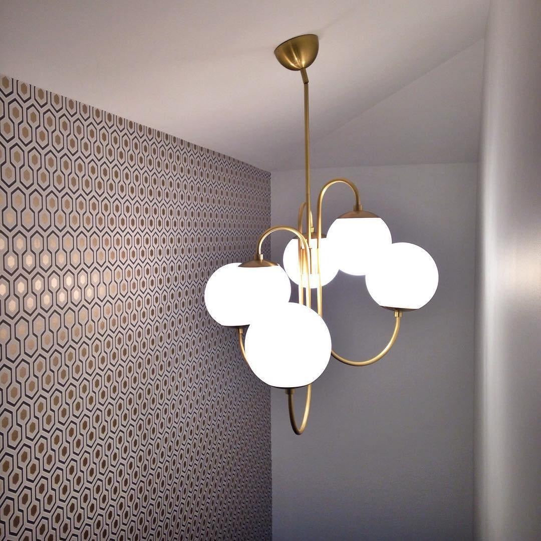 Art Deco Chandelier with Arched Spherical Shades