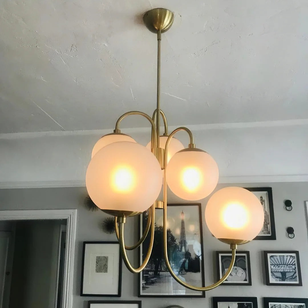 Art Deco Chandelier with Arched Spherical Shades