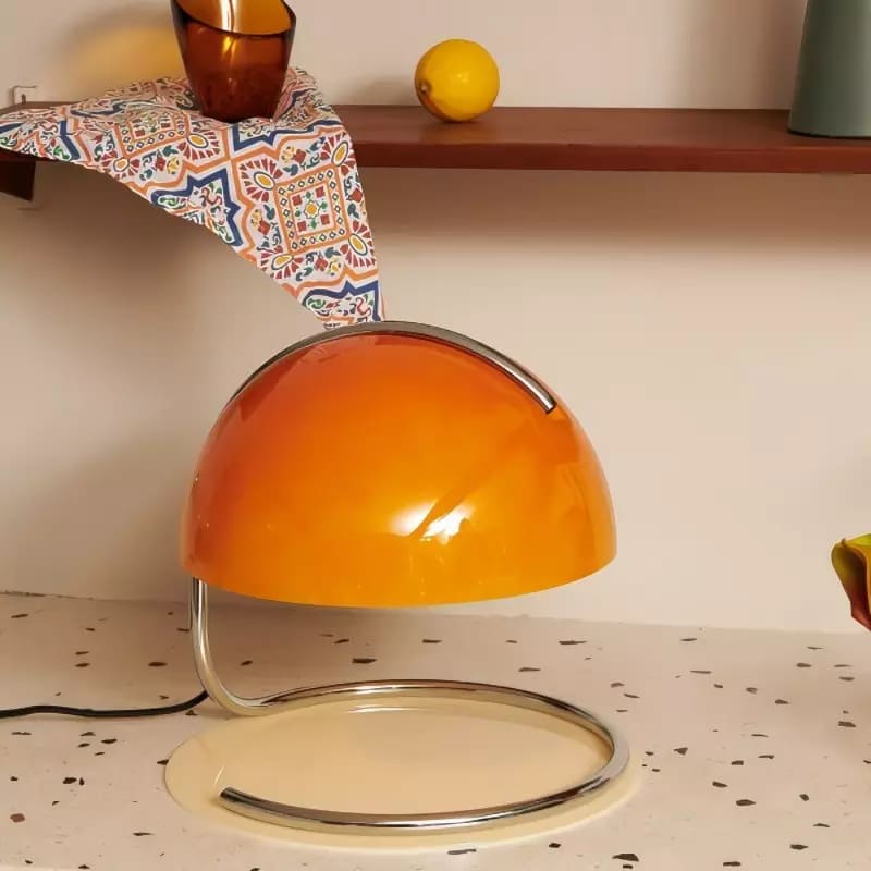 Mid-Century Curved Table Lamp with Hemispherical Shade