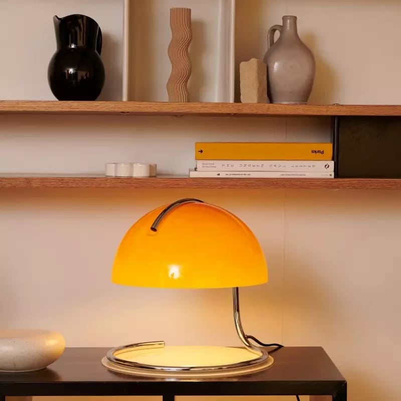 Mid-Century Curved Table Lamp with Hemispherical Shade