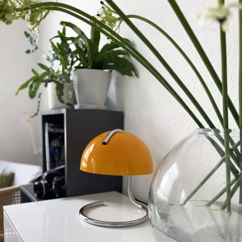 Mid-Century Curved Table Lamp with Hemispherical Shade