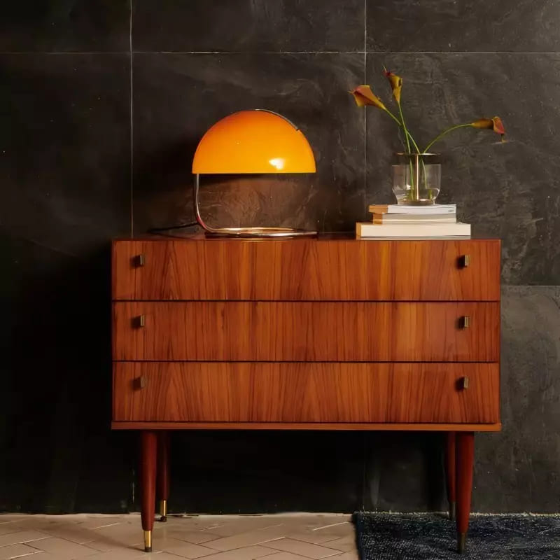 Mid-Century Curved Table Lamp with Hemispherical Shade