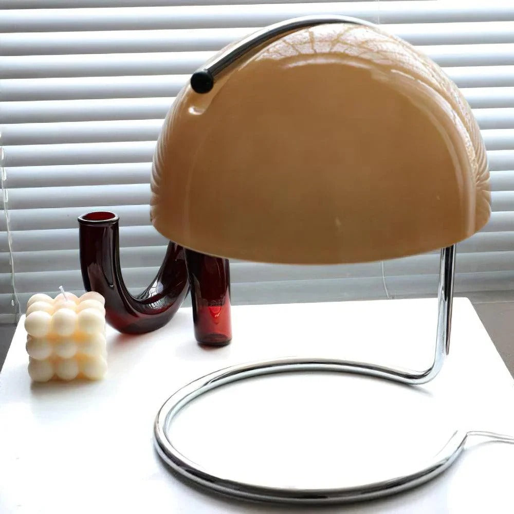 Mid-Century Curved Table Lamp with Hemispherical Shade