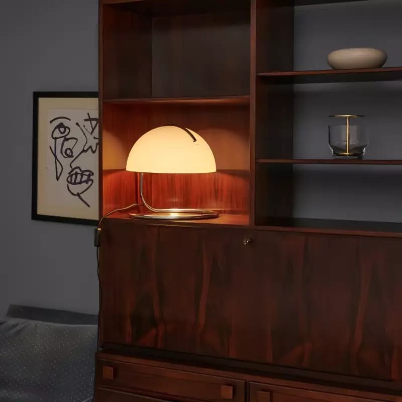 Mid-Century Curved Table Lamp with Hemispherical Shade