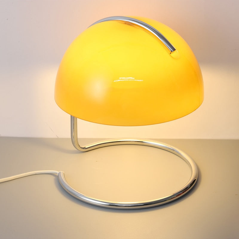 Mid-Century Curved Table Lamp with Hemispherical Shade