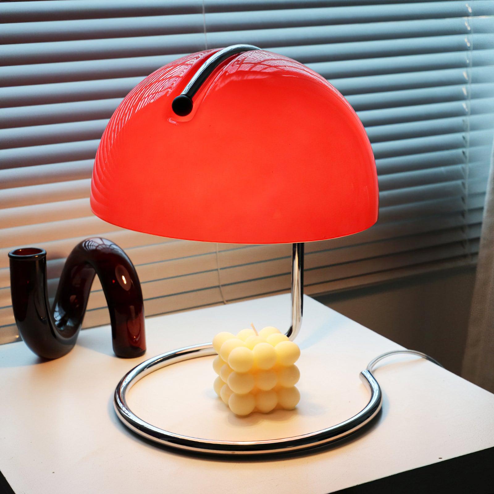Mid-Century Curved Table Lamp with Hemispherical Shade