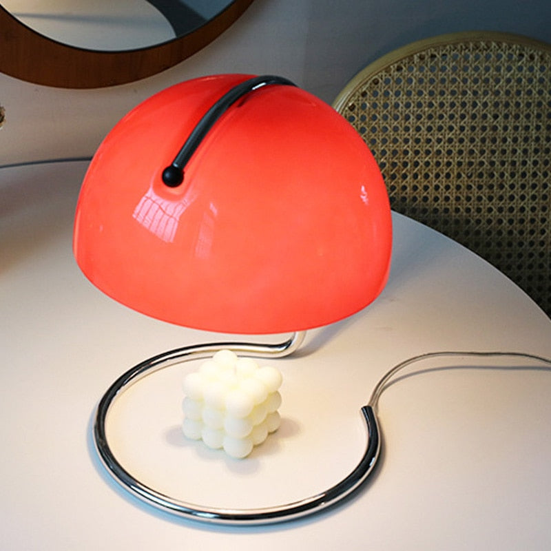Mid-Century Curved Table Lamp with Hemispherical Shade