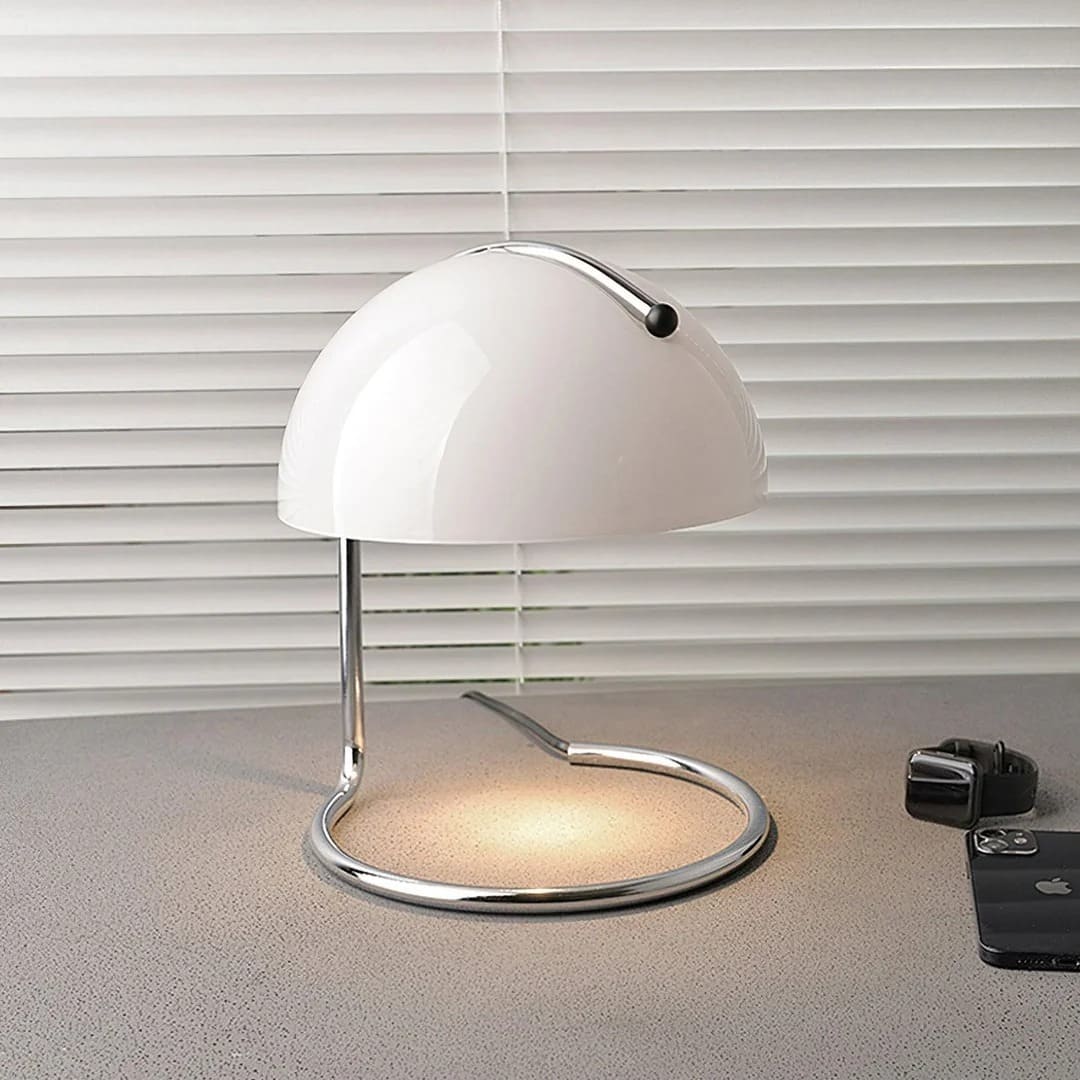 Mid-Century Curved Table Lamp with Hemispherical Shade