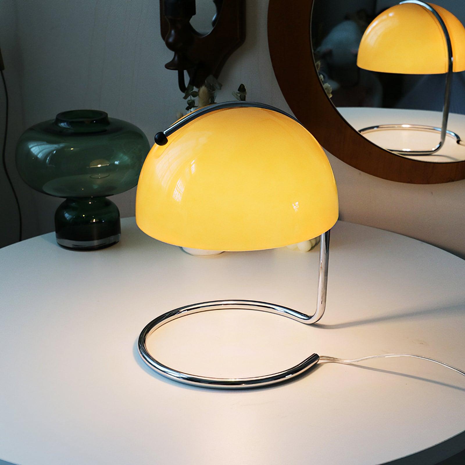 Mid-Century Curved Table Lamp with Hemispherical Shade