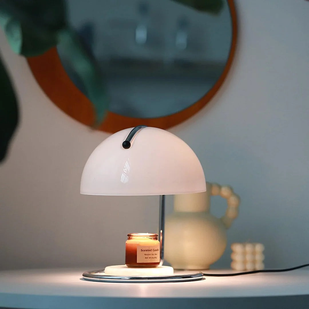 Mid-Century Curved Table Lamp with Hemispherical Shade