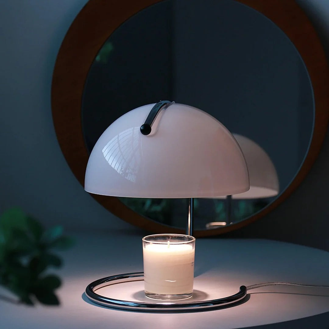 Mid-Century Curved Table Lamp with Hemispherical Shade