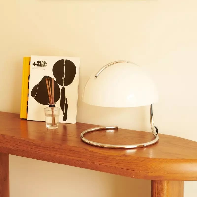 Mid-Century Curved Table Lamp with Hemispherical Shade