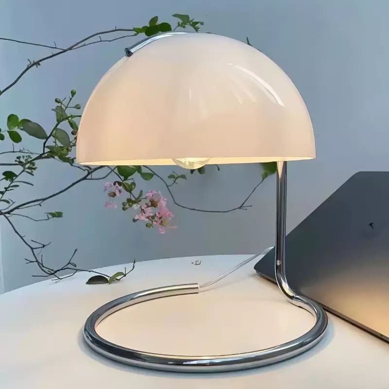 Mid-Century Curved Table Lamp with Hemispherical Shade