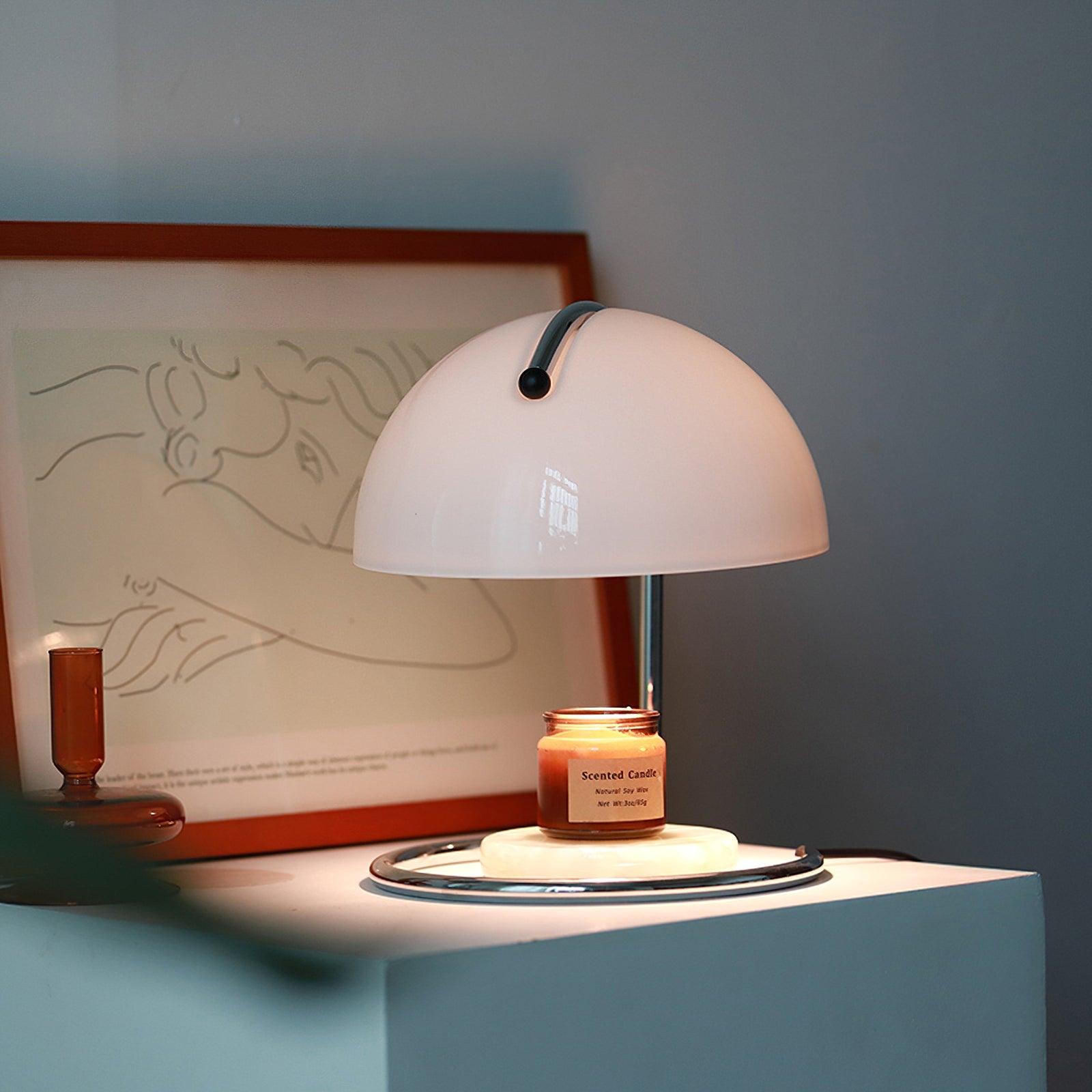 Mid-Century Curved Table Lamp with Hemispherical Shade