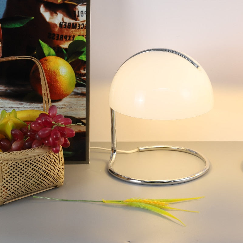 Mid-Century Curved Table Lamp with Hemispherical Shade
