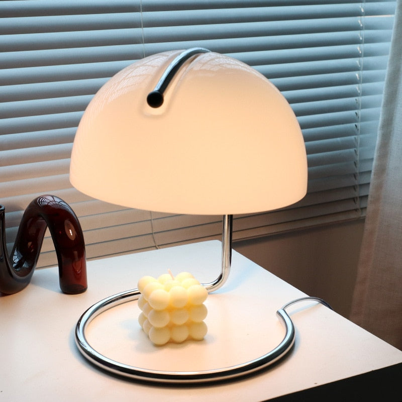 Mid-Century Curved Table Lamp with Hemispherical Shade