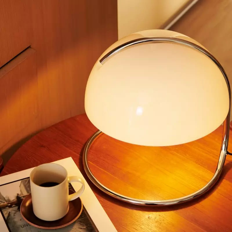 Mid-Century Curved Table Lamp with Hemispherical Shade