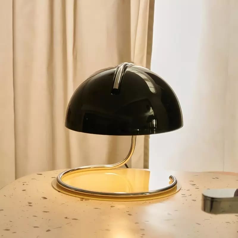 Mid-Century Curved Table Lamp with Hemispherical Shade