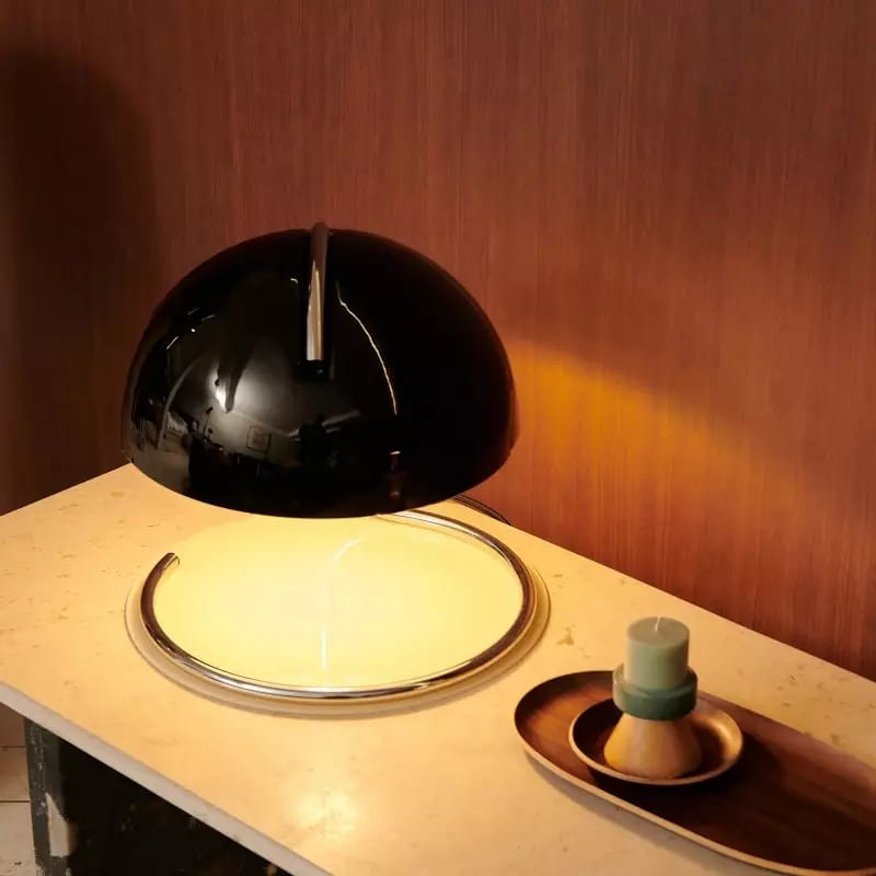 Mid-Century Curved Table Lamp with Hemispherical Shade