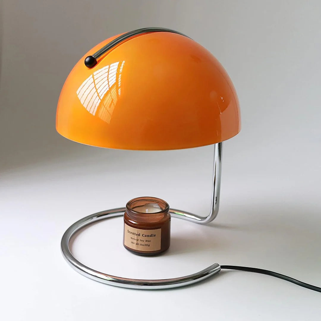 Mid-Century Curved Table Lamp with Hemispherical Shade