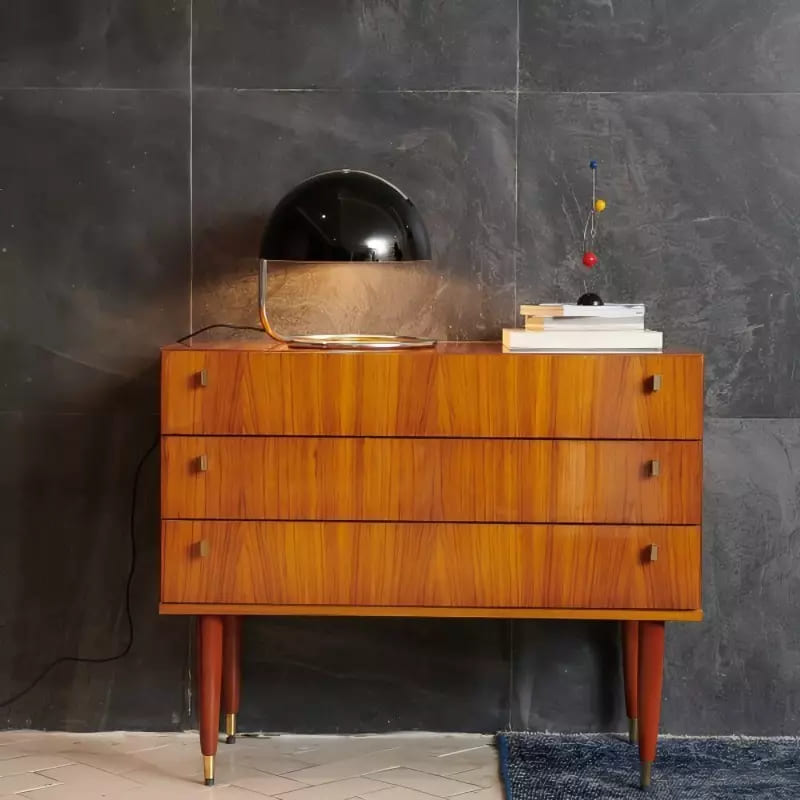 Mid-Century Curved Table Lamp with Hemispherical Shade