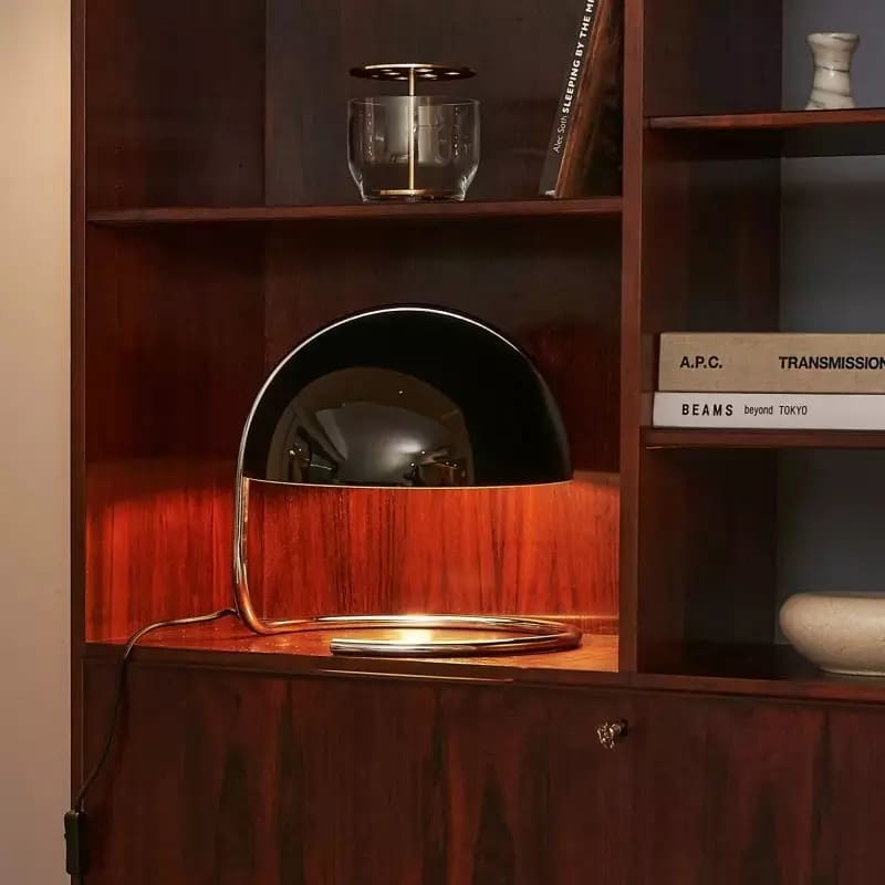 Mid-Century Curved Table Lamp with Hemispherical Shade