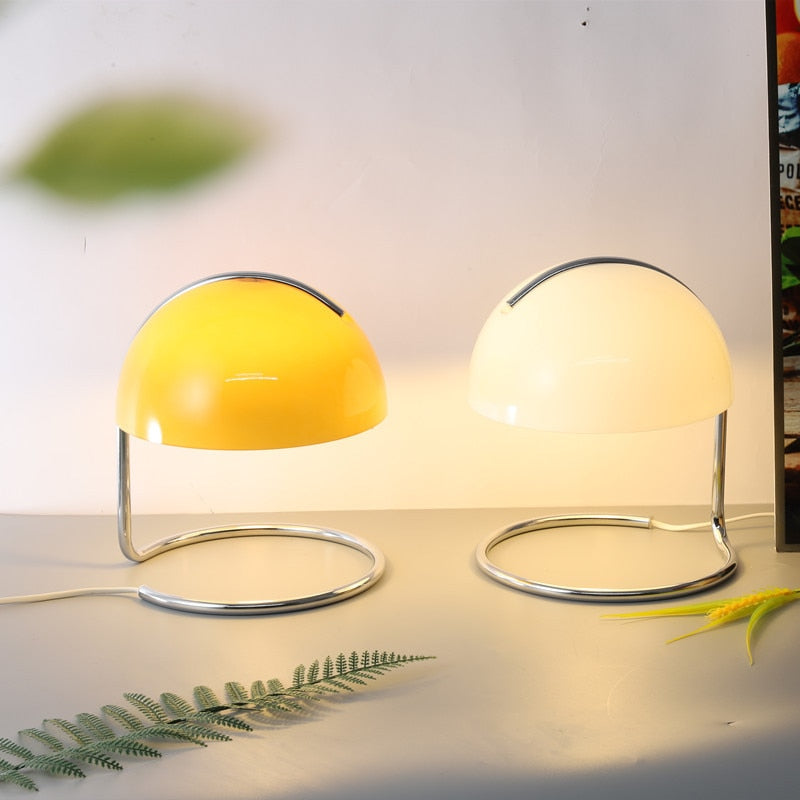 Mid-Century Curved Table Lamp with Hemispherical Shade