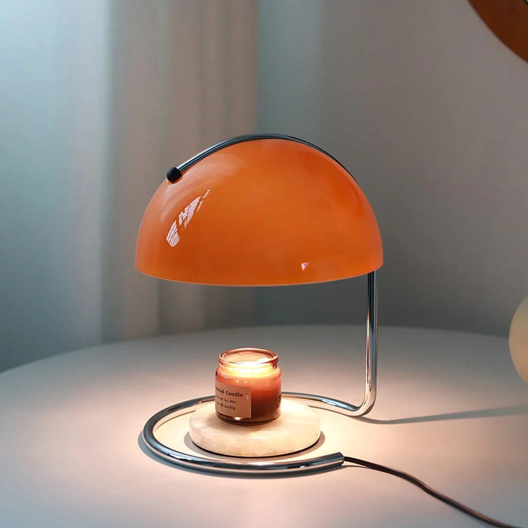 Mid-Century Curved Table Lamp with Hemispherical Shade