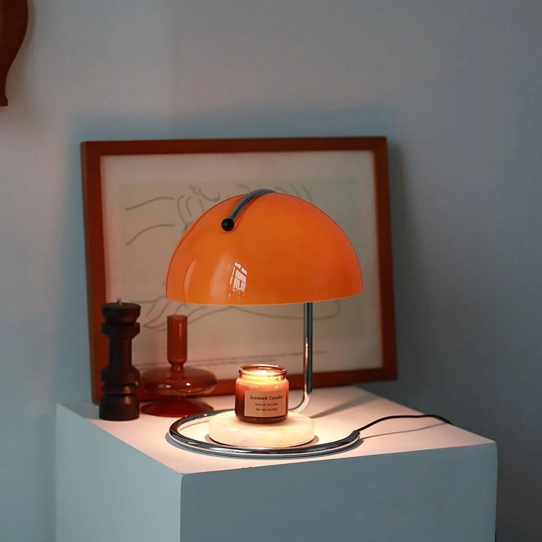 Mid-Century Curved Table Lamp with Hemispherical Shade