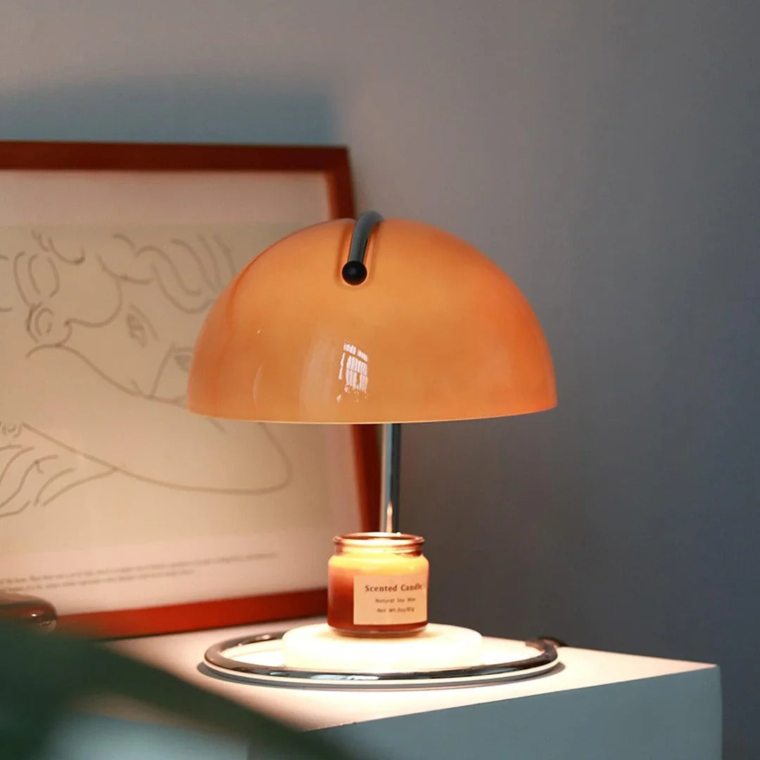 Mid-Century Curved Table Lamp with Hemispherical Shade