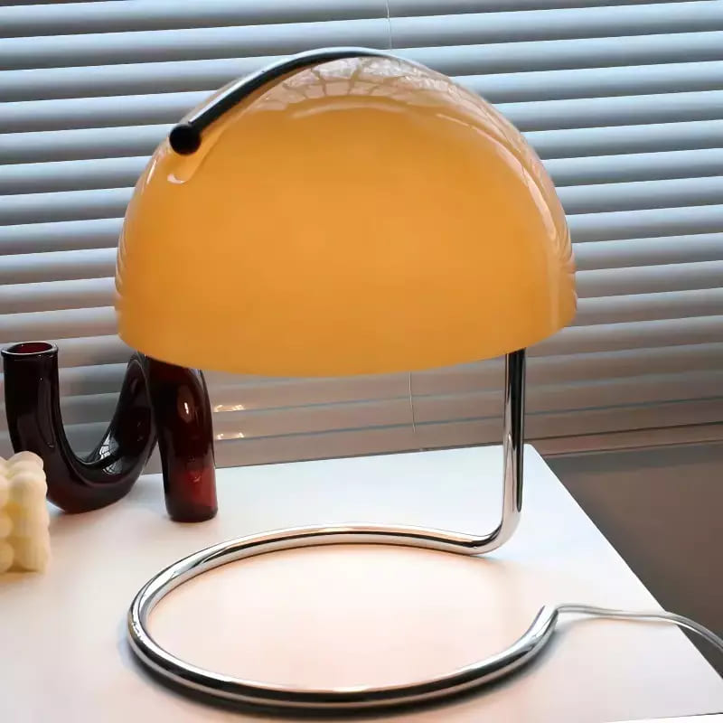 Mid-Century Curved Table Lamp with Hemispherical Shade