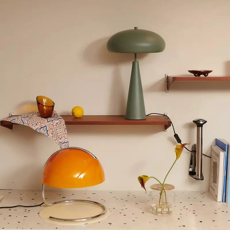 Mid-Century Curved Table Lamp with Hemispherical Shade