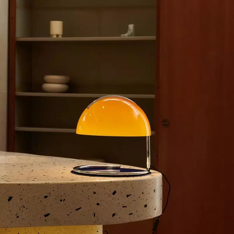 Mid-Century Curved Table Lamp with Hemispherical Shade