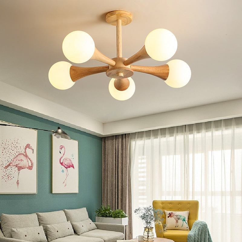 Mid-Century Semi-Flush Chandelier – Conical Spheres